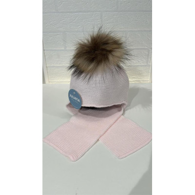 Bufanda con Gorro Unido Pompon Pelo Rosa J8220