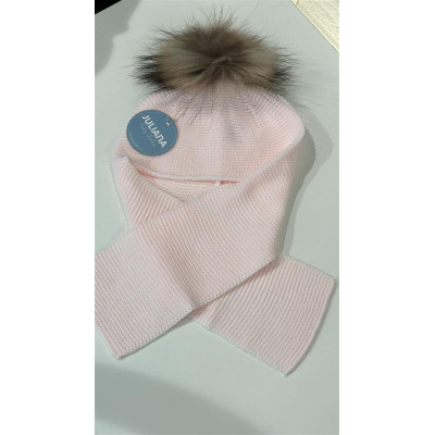 Bufanda con Gorro Unido Pompon Pelo Rosa J8220
