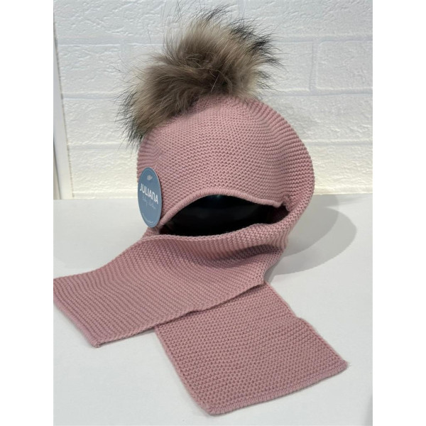 Bufanda con Gorro Unido Pompon Pelo Maquillaje J8220
