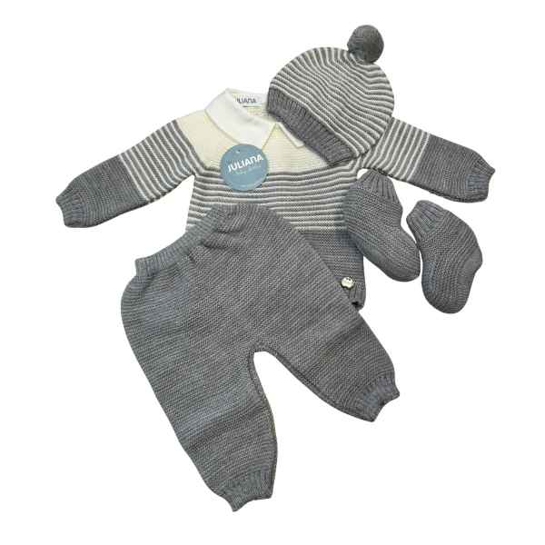 Conjunto 4 Piezas Rayado 2 Colores Gris y Crudo 25551