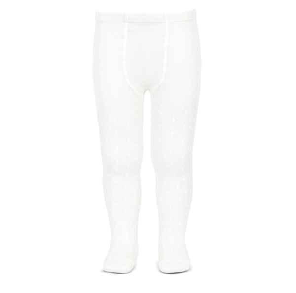 Leotardos Perlé Calado De Puntos Y Espiga Lateral Blanco