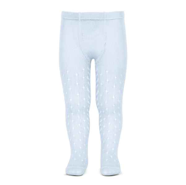 Leotardos Perlé Calado De Puntos Y Espiga Lateral Azul Bebe