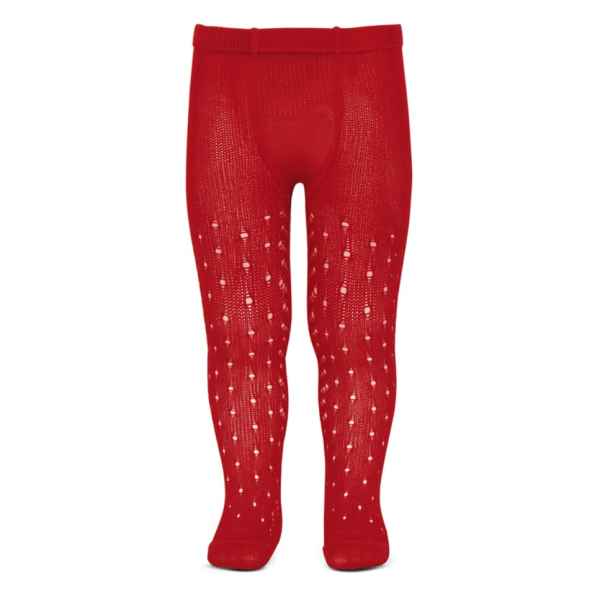 Leotardos Perlé Calado De Puntos Y Espiga Lateral Rojo