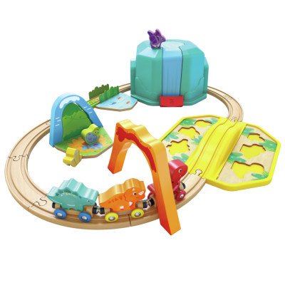 Equipo de tren de dinosaurios con cubo