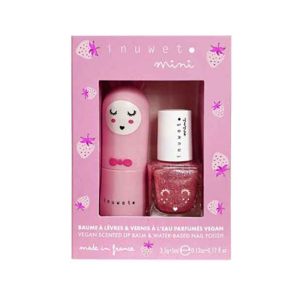 Set De Regalo Dúo De Rosas: Bálsamo Labial Y Esmalte De Uñas A Base De Agua Fresa