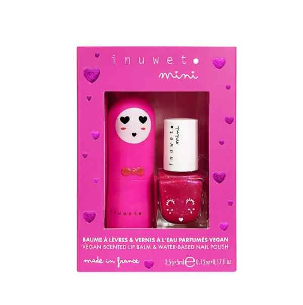 Set De Regalo Dúo De Rosas: Bálsamo Labial Y Esmalte De Uñas A Base De Cereza y Fresa