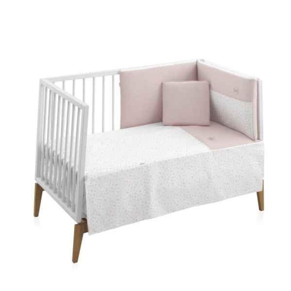 Colcha y Protector de Cuna de 120x60 Plumeti Rosa