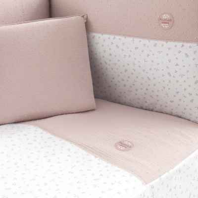 Colcha y Protector de Cuna de 120x60 Plumeti Rosa