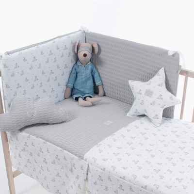 Colcha y Protector de Cuna de 120x60 Teddy Gris