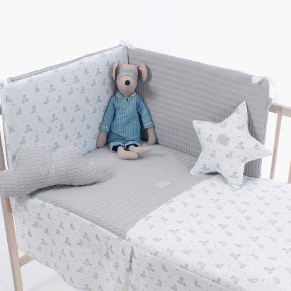 Colcha y Protector de Cuna de 120x60 Teddy Gris