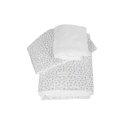 Edredón + Sábana Bajera + Almohada Cuna 90x50 Little Bloom Flor Gris TOG 2,5