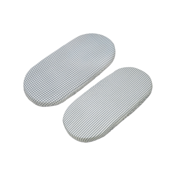 Set 2 Sábanas Bajeras Ajustables Capazo Praliné Vichy/Rayas Matcha