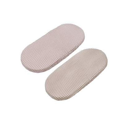 Set 2 Sábanas Bajeras Ajustables Capazo Praliné Vichy/Rayas Moka