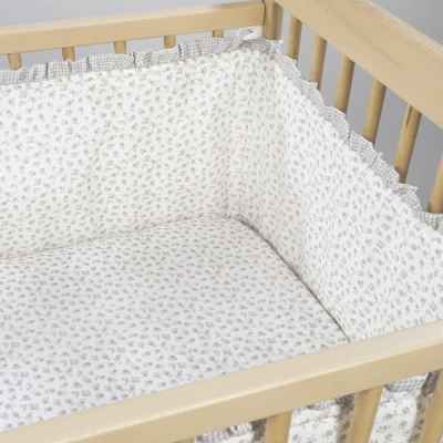 Protector Cuna 120x60 Cm Little Bloom Flor Gris