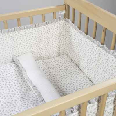 Protector Cuna 120x60 Cm Little Bloom Flor Gris