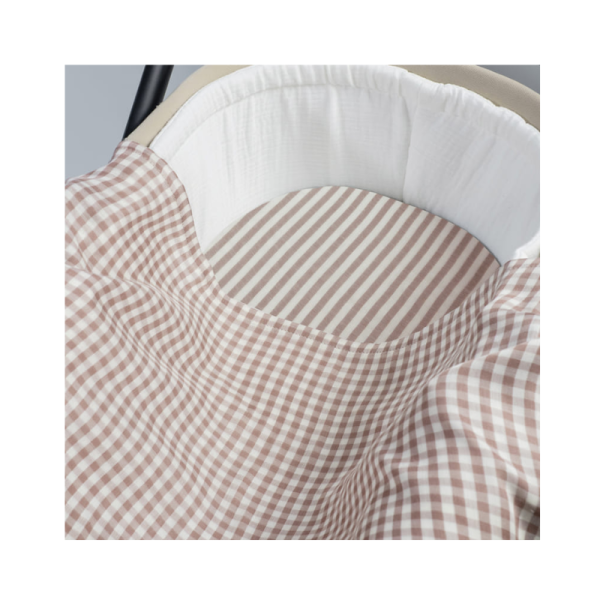 Funda Colchón Cuco Rayas + Muselina Praliné Vichy Moka