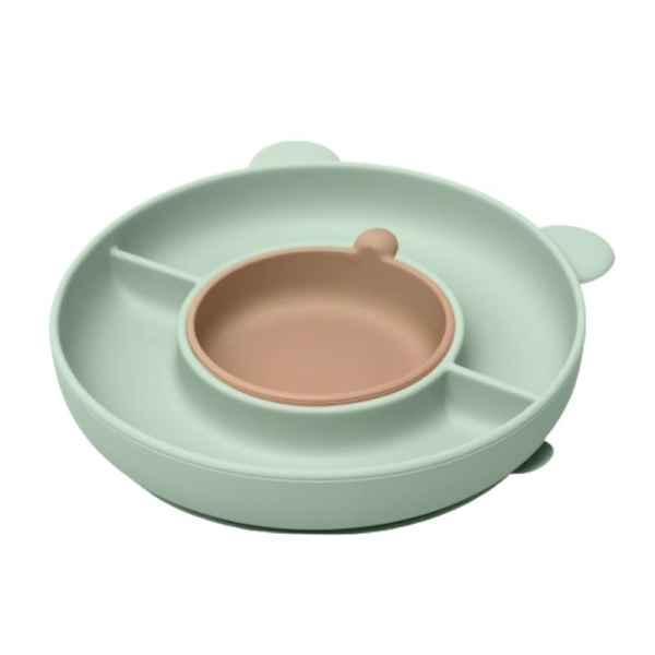 Plato De Silicona Verde Con Compartimentos Y Ventosa