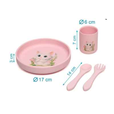 Vajilla Rosa De Silicona Para Bebé Con Ventosa