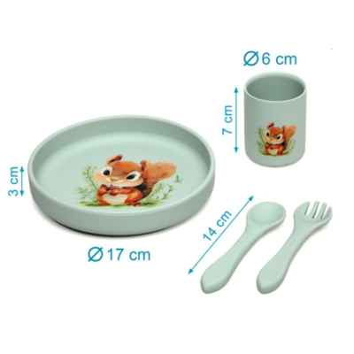 Vajilla Verde De Silicona Para Bebé Con Ventosa