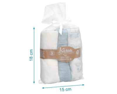 Set de 3 muselinas azul, blanco y estampado de aviones 70x70cm