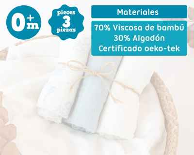 Set de 3 muselinas azul, blanco y estampado de aviones 70x70cm