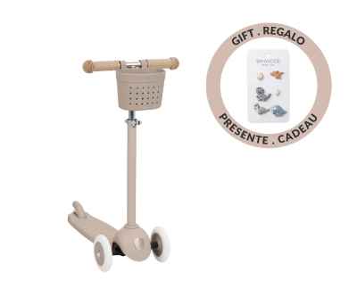 Patinete Banwood Eco Scooter + Cesta Pin & Ride Sand + Pines Dinosaurios