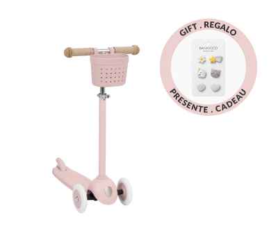 Patinete Banwood Eco Scooter + Cesta Pin & Ride Faded Pink + Pines Magia