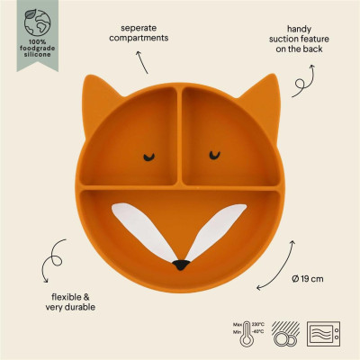 Plato Compartimentado de Silicona con Ventosa - Mr. Fox