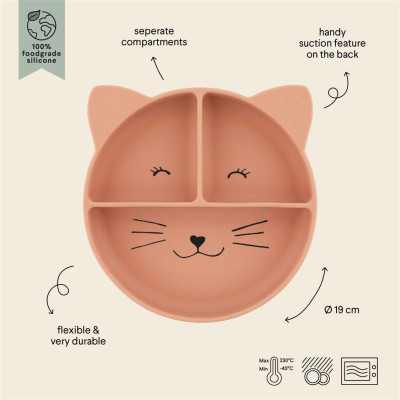 Plato Compartimentado de Silicona con Ventosa - Mrs Cat