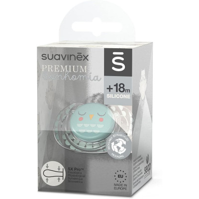 Chupete Suavinex Bonhomia Silicona +18M Buho Verde